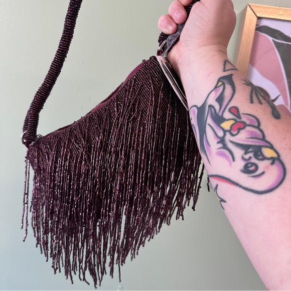 Elegant Beaded Fringe Bag - Deep Purple - Picture 3 of 4